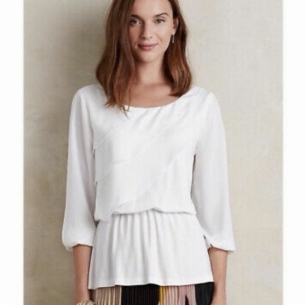 ANTHROPOLOGIE Deletta Alee Split
Sleeve Ruffle Top in White M